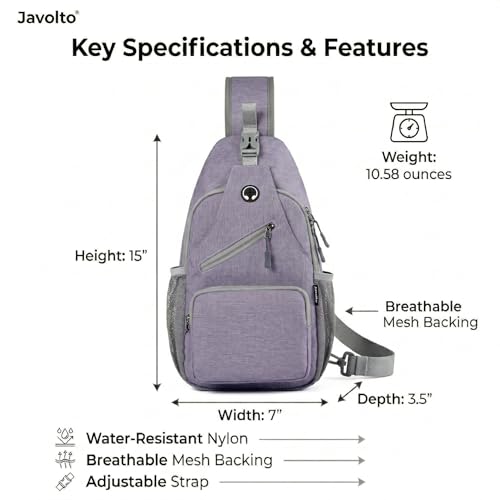Javolto Crossbody Sling Bag,Small Backpack Men,Hands-Free Shoulder Daypack - color: Purple
