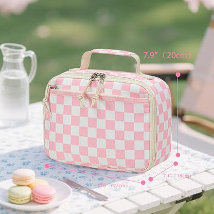 LEDAOU Lunch Box Kids Insulated Lunch Bag Girls Boys Toddler Reusable Lunchbox for School Picnic Hiking (Checkered-Pink) - color: Checkered-Pink