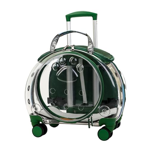 2025 Upgraded Cat Carrier Cat Backpack Pet Carrier Pet Trolley Case Clear Ventilation Holes Silent Wheels Convenient Portable Cats Dogs Backpack for Travel（Green）