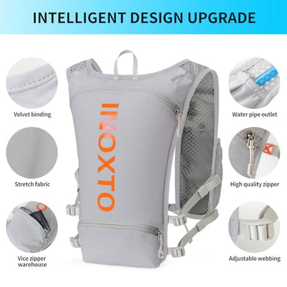 INOXTO Running Hydration Vest Backpack,Lightweight Insulated Pack with 1.5L Water Bladder Bag Daypack for Trail Hiking Running Cycling Race Marathon for Women Men - color: Gray orange