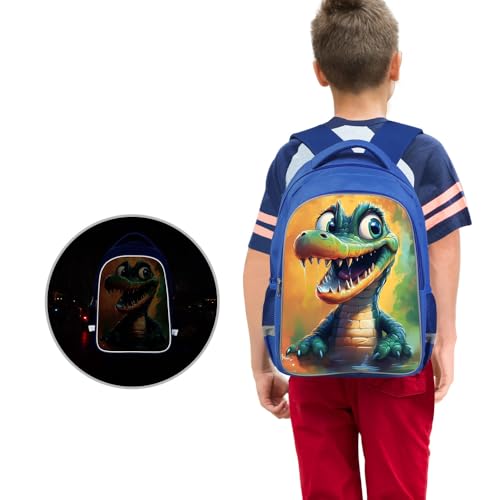 ZRENTAO Kids Backpack, 3D Reflective Cartoon, 600D Polyester & Dual Zippers, 17" Bookbag with Ergonomic Design for boys & girls age 6-18, Crocodile Space Style for school Children Kids - color: 23#crocodile