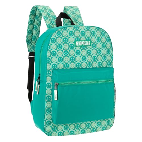 AEROPOSTALE Fieldtrip Unisex Backpack - AE Mens and Womens Bag for Everyday Use - Be Happy Checker - color: Dark Green Smile