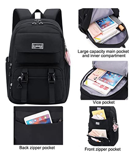 JiaYou Teen Girls Casual Backpack High Middle School Daypack Women Daily Travel Laptop Bag (2# Black, 26 Liters) - color: 2# Black