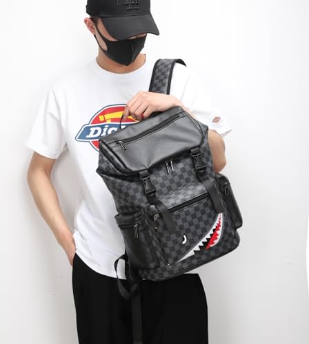 Leather laptop backpack, PU leather backpack Men Women, casual backpack, water-resistant, for daily commuting work travel (Black-s) - color: Black-03