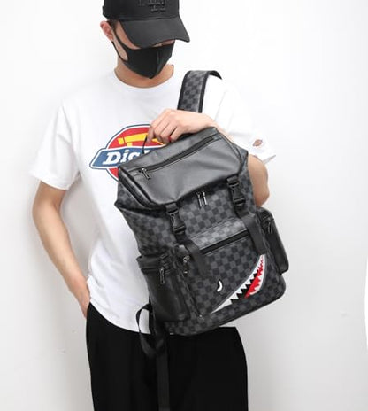 Leather laptop backpack, PU leather backpack Men Women, casual backpack, water-resistant, for daily commuting work travel (Black-s) - color: Black-03