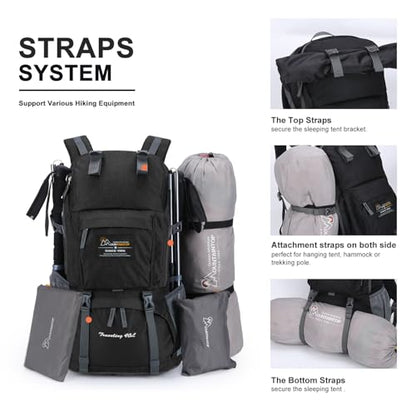 MOUNTAINTOP 40L Hiking Backpack Lightweight Travel Backpack for Men&Women Outdoor Camping Backpacking - color: 40l-sky Black
