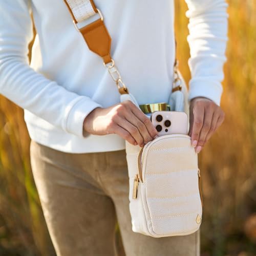 WanderFull® Original HydroBag®, Fits Up to 32 oz Water Bottle Holder with Strap, Gift for Women, Hands-Free Crossbody, Water Bottle Carrier Bag with Phone Pocket - color: Oatmeal Canvas