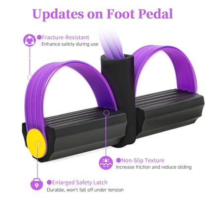 Pedal Resistance Bands with Handles, Upgrade 6-Tubes Elastic Bands for Exercise, Natural Rubber Foot Pedal Resistance Bands, Multifunction Fitness Bands for Abdomen, Waist, Arm, Leg, Pilates - color: Purple