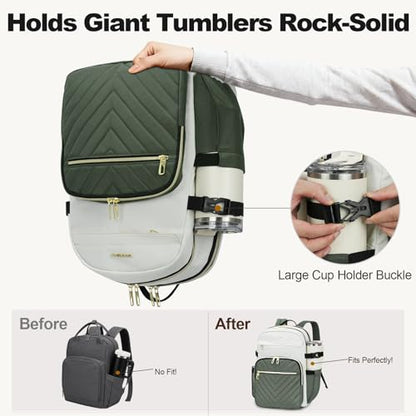 VANKEAN Laptop Backpack for Women (Beige-Army Green, 18 Inch) - color: Beige-army Green, size: 18 Inch