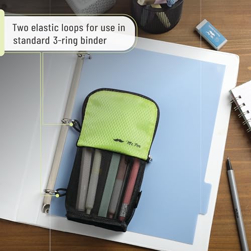Mr. Pen- Standing Pencil Case Pouch, Sit & Lay Mesh-View Design, Black & Lawn Green, Interior Pocket & 2 Elastic Binder Loops, Cute Pencil Case for Girls and Boys - color: Black & Lawn Green