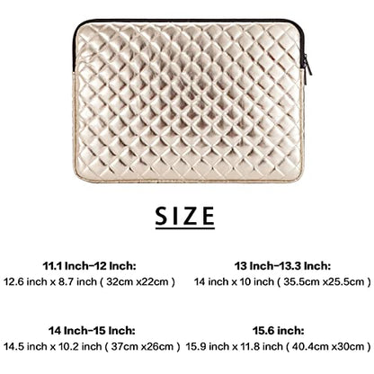 Puffy Laptop Sleeve 11 12 13 13.3 14 15 15.6 inch Case Protective Bag Quilted PU Leather Lined Padded - color: Gold Quilted, size: 15.6 Inch