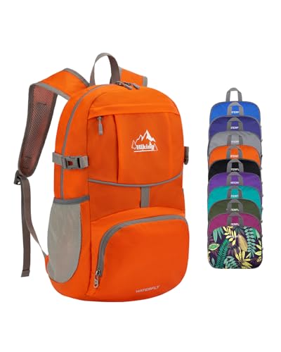 WATERFLY Hiking Packable Daypack Backpack: 25L Ultra Lightweight Day Pack for Women Men - Small Compact Folding Back Pack for Outdoor Sport Cycling Camping Travel Trip - Orange - color: G-orange, size: 25L