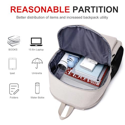 Casual Laptop Backpack,School Backpack Large Bookbag with USB for High School College Students Office Business, Beige - color: Beige, size: 15.6 Inch