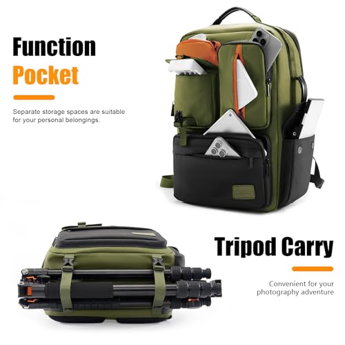 Cwatcun Professional Camera Backpack, Waterproof Camera Bag for Photographers, Camera Case with Tripod Holder & Laptop Compatible for Canon Nikon Sony Fuji DSLR SLR Mirrorless Camera, Green - color: Green
