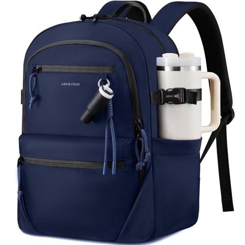 LOVEVOOK Laptop Backpack with Cute Pendant,15.6 Inch Travel Work Backpack Computer Laptop Bag with Large Cup Holder,Waterproof Nurse Teacher College Carryon Backpack Purse,Gift for Women Men,Dark blue - color: Dark Blue, size: 15.6 Inch