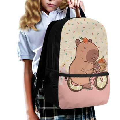 3Pcs Kid Backpack Set Backpack with Lunch Bag Pencil Case 3 Pack Set Elementary School Bag Bookbag 17 Inch Daypack Cute Capybara Bookbag - color: Cartoon Print