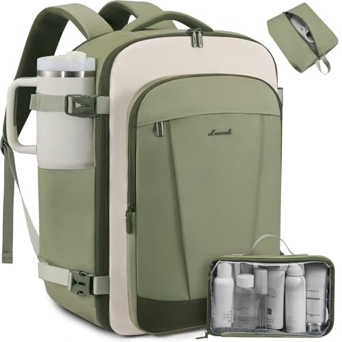 LOVEVOOK 40L Travel Backpack for Women & Men, Airline Approved Carry On Backpack, TSA Personal Item Bag fits 17.3 Inch Laptop, Waterproof Weekender Overnight Bags Suitcase for Work, Light Green - color: Light Green-beige-olive Green, size: 42L-17.6Inch-3P