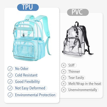 Cusangel Large Clear backpack for girls women,16in TPU Plastic Bookbag,Stadium,Concert,school,work (Aqua Green) - color: Aqua Green-16in