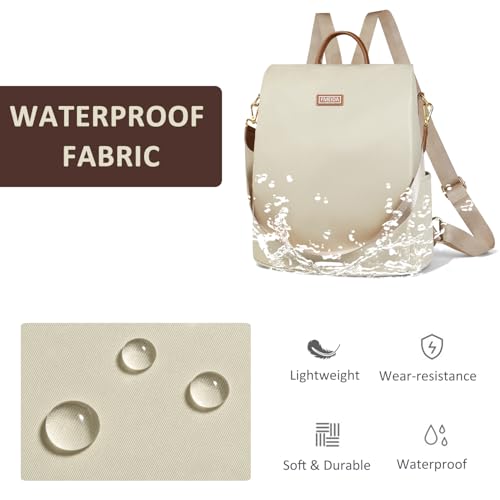 Fmeida Anti Theft Backpack Purse for Women Convertible Nylon Backpack Beige - color: Beige