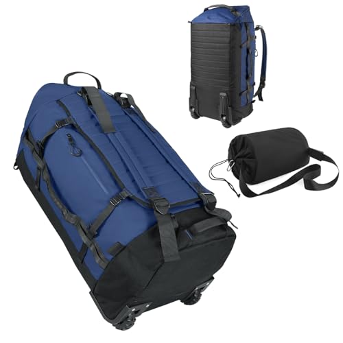 85L 29“ Foldable Rolling Backpack with Wheels, Soft-side Travel Duffle Bag with Separate Shoe Compartment, Full Quilted Bottom,Navy Blue - color: Navy Blue