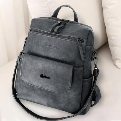 WYFJNX PU Leather Backpack Purse for Women Fashion Multipurpose Design Handbag Ladies Shoulder Bags Travel Backpack Blue Grey - color: Blue Grey