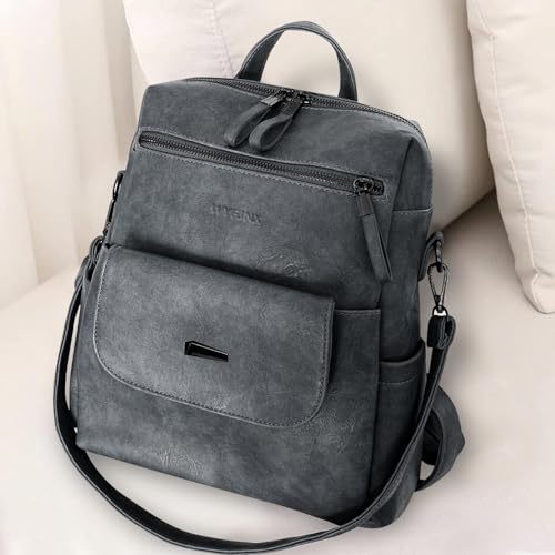 WYFJNX PU Leather Backpack Purse for Women Fashion Multipurpose Design Handbag Ladies Shoulder Bags Travel Backpack Blue Grey - color: Blue Grey