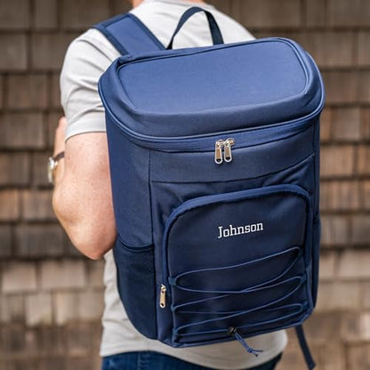 Personalized Cooler Backpack for Men, Custom Embroidered Backpack Cooler Bag, 30 Can Insulated Soft Cooler with Bottle Opener, Gift for Groomsmen Dad Husband, Black Blue Green - color: Blue