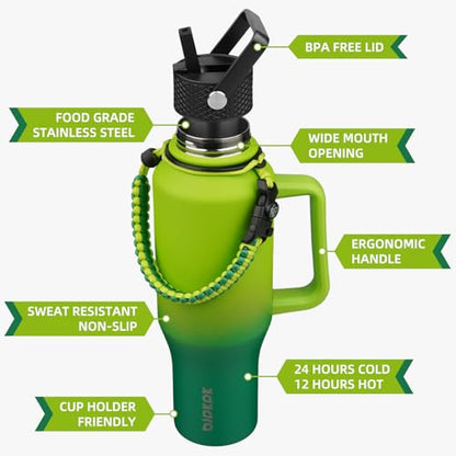 BJPKPK Insulated Water Bottles with Straw Lid, 35oz Metal Water Bottle with 2 lids & Paracord Strap, Double Wall Stainless Steel Tumbler with Handle, Reusable Cups, Mugs, Thermo, Bamboo Grove - color: Bamboo Grove, style: 35oz-Side Handle