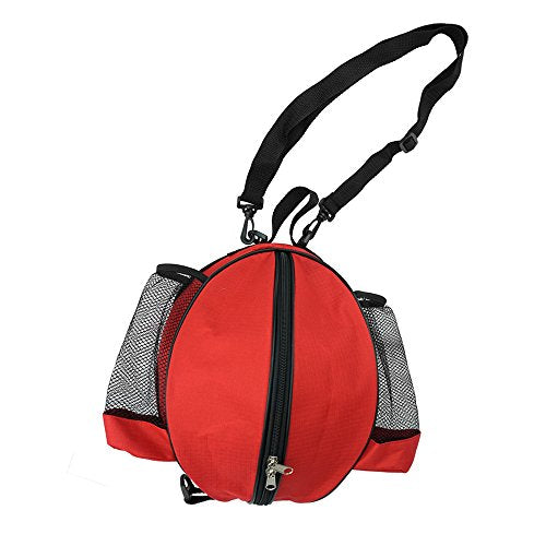 Size 7 (29.5") Basketball Bag Soccer Ball Football Volleyball Softball Sports Ball Bag Holder Carrier+Adjustable Shoulder Strap 2 Side Mesh Pockets f/Water Bottle Towel Sports Shoes - color: Red
