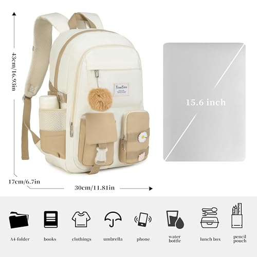 YAMTION School Backpack for Teen Girls,15.6in Laptop Backpack Kids Bookbag for Middle School College Students,Cute School Bag for Women (Khakibeige, Fits 15.6in Pc) - color: Khakibeige