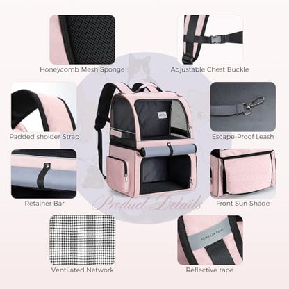 Double Cat Backpack Carrier for 2 Cats, Double-Compartment Pet Carrier Backpack for Two Small Cat or One Medium Cat, Cats Carrier Backpack Dog Carrier Backpack Fits Up to 24 Lbs,Pink - color: Pink