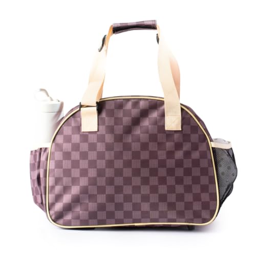 Pik’le’Ball Sport Premium Women's Pickleball Bag – Stylish and Versatile Sports Bag with Water Bottle Holder, Padded Paddle Pocket, and Spacious Design (fits 2+ Paddles!) - color: Checkered Chic Brown