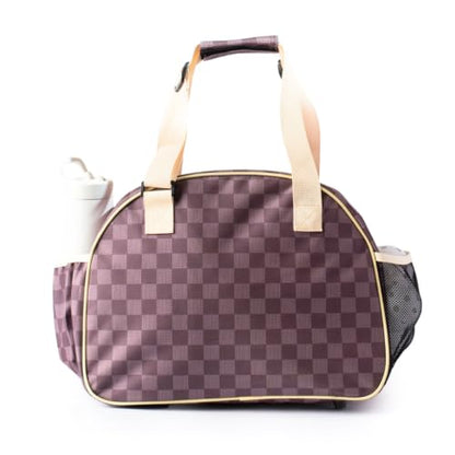 Pik’le’Ball Sport Premium Women's Pickleball Bag – Stylish and Versatile Sports Bag with Water Bottle Holder, Padded Paddle Pocket, and Spacious Design (fits 2+ Paddles!) - color: Checkered Chic Brown