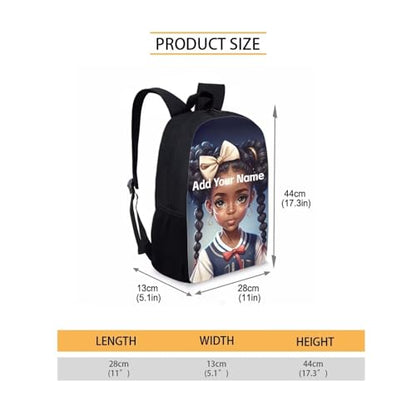 Custom Name Backpack for Kids 8-12/5-7 Afro Black Bookbag for Girls Elementary/Kindergarten School Bag Personalized Book Bag Children Back to School - color: African Black Girl-18