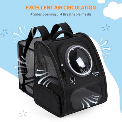 Dogs Backpack Carrier, Expandable Cat Carrier Backpack,Breathable Bubble Pet Backpack for Cat,Kitten and Small Puppy, Large Space,Portable Bags Foldable Cat Backpack for Traveling,Hiking(Black) - color: 02-Black