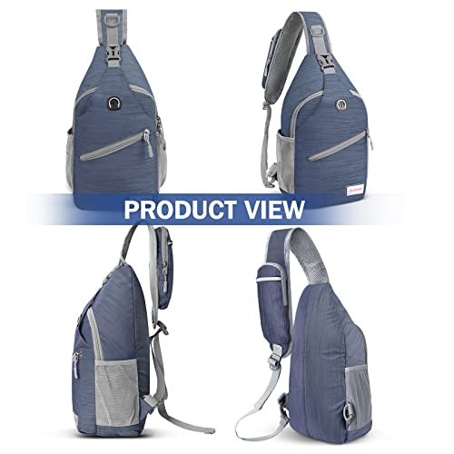 ZOMAKE Sling Bag,Small Crossbody Sling Backpack,Water Resistant Shoulder Daypack for Travel,Anti Thief Chest Bag for Hiking(Navy Blue(Stripe)) - color: Navy Blue(stripe)