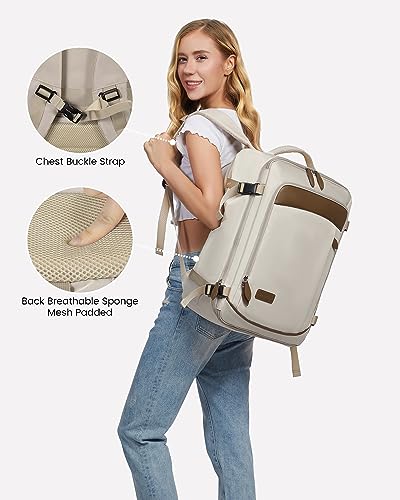 LOVEVOOK Carry on Backpack, 45L Large Travel Backpack for Women Men Airline Approved, Expandable Large Suitcase Backpacks With 4 Packing Cubes, Aer Travel Pack 3, Water Resistant Weekender Bag - color: Apricot, size: X-Large