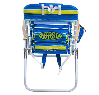 Tommy Bahama Hi-Boy 17" Seat Height 4-Position Lace-Up Suspension Folding Beach Backpack Chair - color: Green and Blue Stripe, style: 1-Pack