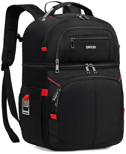 Insulated Cooler Backpack,Double Deck Leakproof Cooler Bag,Insulated Backpack Cooler Lunch Backpack for Men Women - color: Red+Black