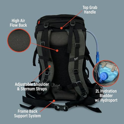 Bear Grylls 45L Hiking Hydration Backpack with 2L Bladder, Black - style: 45l