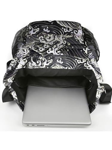 Waterproof Drawstring Backpack Sports Gym Sackpack with Mesh Pockets Water-Resistant String Cinch Beach Bag for Men Women - color: Print - Black Waves