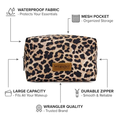 Montana West X Wrangler Travel Makeup Bag Waterproof Cosmetic Bag Portable Makeup Pouch for Women Large Toiletry Bag - color: Leopard