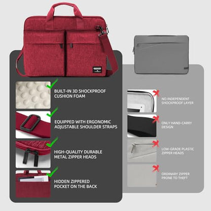 KINGSLONG 15.6 inch Laptop Shoulder Bag Sleeve, Slim Shockproof Computer Notebook Ultrabooks Carrying Case Handbag Cover Fit for Acer Asus Dell Lenovo HP, Red - color: Red, size: 15 - 15.6 Inch