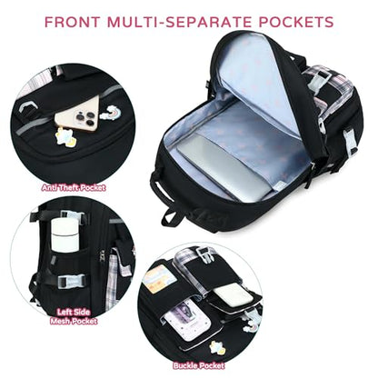 Backpack for Girls, 15.6 Inch Laptop School Bag Kids Kindergarten Elementary College Backpacks Large Bookbags for Teen Girl Women Students Casual Travel Daypacks (Black) - color: Black