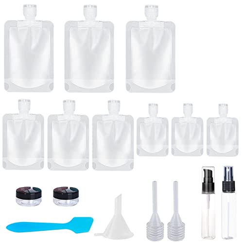 SEQUHITKU 17 Pack Travel Pouches for Toiletries,TSA Approved,Portable Containers,Stand Up Pouch,Refillable Travel Accessories for Shampoo Conditioner Lotion Soap Liquids (A-17pcs) - size: A-17pcs