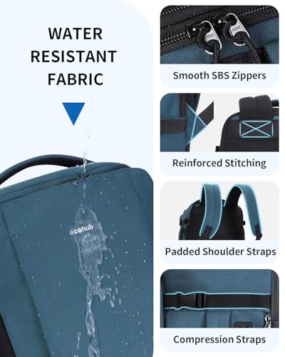 ECOHUB Personal Item Backpack for Airlines, Under Seat Carry On Bag, 30L Airplane Travel Pack, Fits 17.3" Laptop, Weekend Essential, Blue Green - color: Blue Green