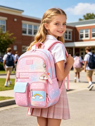 Kids Backpack for Girls.Girls Backpack,School Bag for Kids.GirlsTeens Middle Student,Kawaii Children's Book Bag pink - color: Pink Rainbow