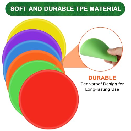 Poly Spots Spot Markers for Gym Floor 4.72inch 6inch 9inch 24/36 Pcs Non-Slip Rubber Floor Dots Round Agility Markers Flat Cones for Sports Soccer Basketball PE Training, Dance, Classroom - style: 24Pcs 4.72 inch