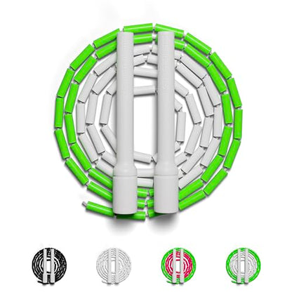 Beaded Jump Rope – Adjustable 10ft Skipping Rope for Women, Men & Kids, Beginner Friendly with Durable Weighted Beads, Shatterproof Handles, Tangle-Free for Cardio, Fitness, Freestyle & Home Workout - color: Neon Green