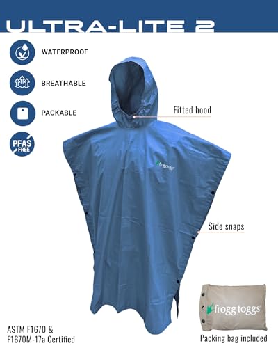 FROGG TOGGS Ultra-lite2 Waterproof, Breathable Rain Poncho, Adult and Youth Sizes - color: Blue, style: Youth
